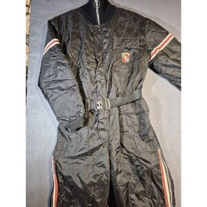 Vintage Stearns Snowmobile Suit Size XL Black One Piece Striped Insulated Ski